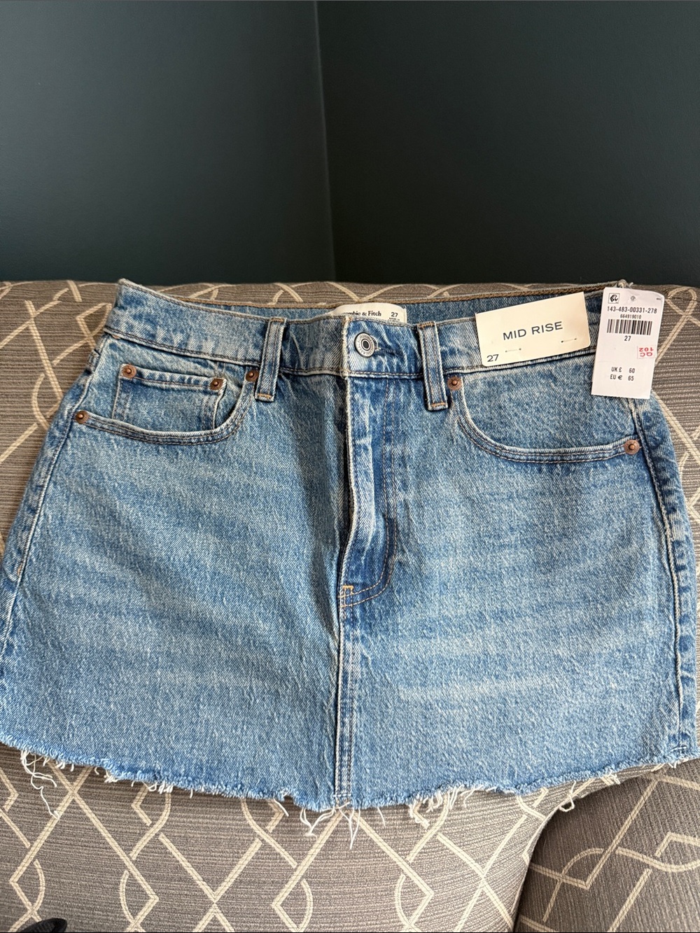 Abercrombie & Fitch Medium Blue Denim Mini Skirt with Raw Hem